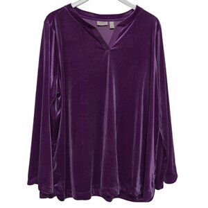 LOGO Lori Goldstein Stretch Velvet Top Plus Size 2X Purple Tunic Evening Pullove